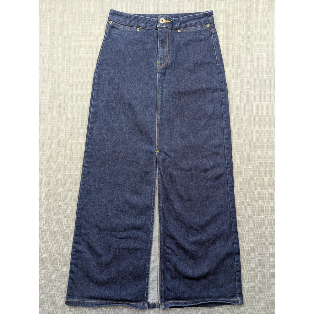 Gap Skirt Womens 2 Blue Denim Long Front Slit Stretch Pencil Maxi Zip Fly Casual